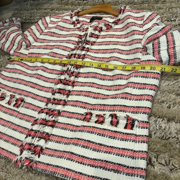 Talbots 16P Jacket Blazer Tweed White Pink Black Stripe Zip Front - Picture 9 of 11
